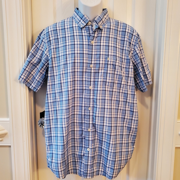 Izod Blue and White Plaid Men's Shirt - Picture 1 of 6